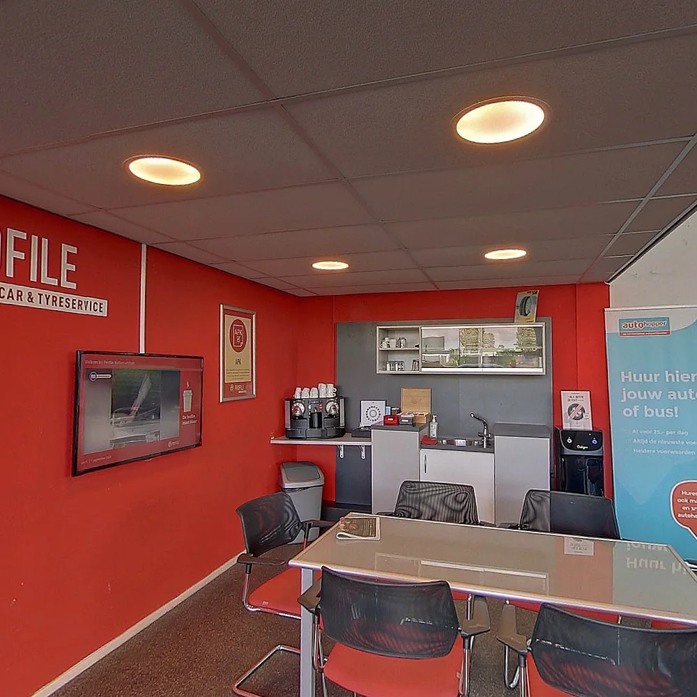 De koffiehoek in de showroom